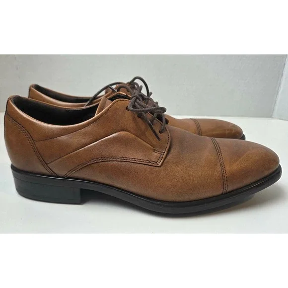 ECCO Mens Citytray Cap Toe Lace Up Shoe Amber Brown Leather Size 41 EU 7-7.5 US - Picture 4 of 13